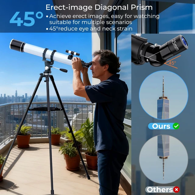 Alt view image 7 of 7 - Telescope for Adults High Powered, 90mm Aperture (36X-270X) 900mm Focal Length Refractor Astronomy Telescopes for Planets and Stars, Professional Telescopio with Bag, Phone Adapter, Tripod