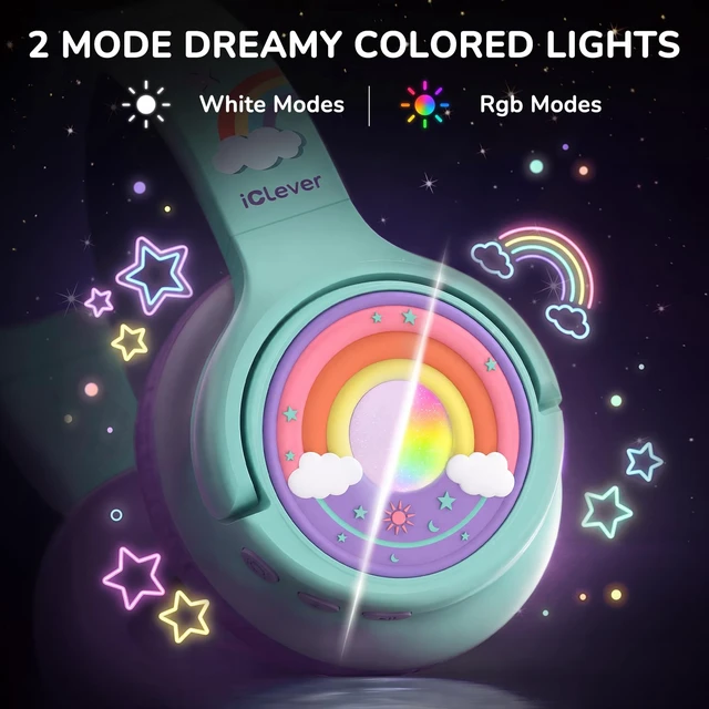 Alt view image 3 of 7 - P550 Kids Bluetooth Headphones LED Lights for Toddler Girls Travel SafeSound Tech3.0, Bluetooth6.0, 48H Playtime, USB C Charging AUX Cable, Over Ear Kids Wireless Headphones for Tablet/PC/Gift