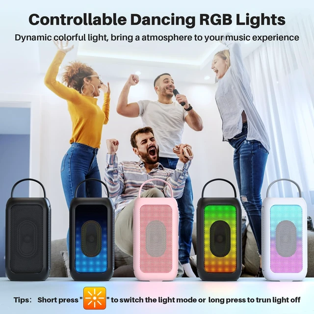 Alt view image 6 of 7 - Portable Bluetooth Speaker with a Wireless Mic, Pink 16H Playtime Wireless Speakers, Peak Singing Machine with Microphone, Magic Sound, Echo, EQ Mode