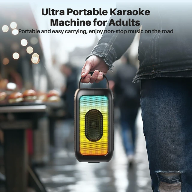 Alt view image 7 of 7 - Portable Bluetooth Speaker with a Wireless Mic, Pink 16H Playtime Wireless Speakers, Peak Singing Machine with Microphone, Magic Sound, Echo, EQ Mode