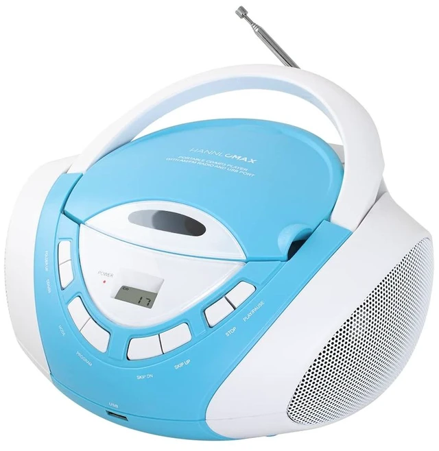 Main image of HX-320CD CD/MP3 Boombox, Radio, USB Port (Blue/White) AM/FM Radio, USB Port for MP3 Playback, LCD Display, Rod Antenna, Aux-in, AC/DC Dual Power Source