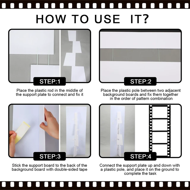 Alt view image 6 of 6 - 6 ft Extra Large Movie Night Photo Booth Strip Frame, Straight DIY Movie Theater Photo Frame, Camera Action Party Decoration, Film Strip Reel Backdrop for Film Night Party Supplies