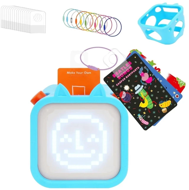 Main image of Silicone Case for Yoto Player (3rd Gen.) with 100 Pcs Self-Adhesive Card Holder for Yoto Cards + 10 Pcs Removable Card Rings (Blue)