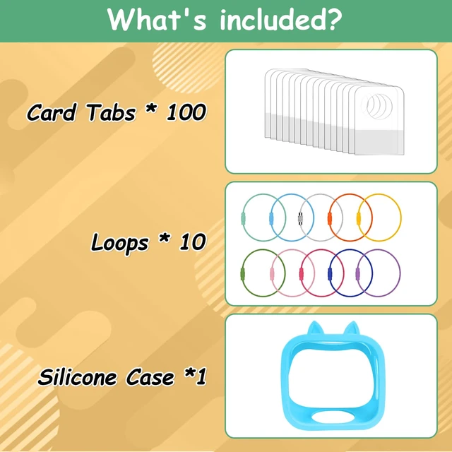 Alt view image 2 of 7 - Silicone Case for Yoto Player (3rd Gen.) with 100 Pcs Self-Adhesive Card Holder for Yoto Cards + 10 Pcs Removable Card Rings (Blue)