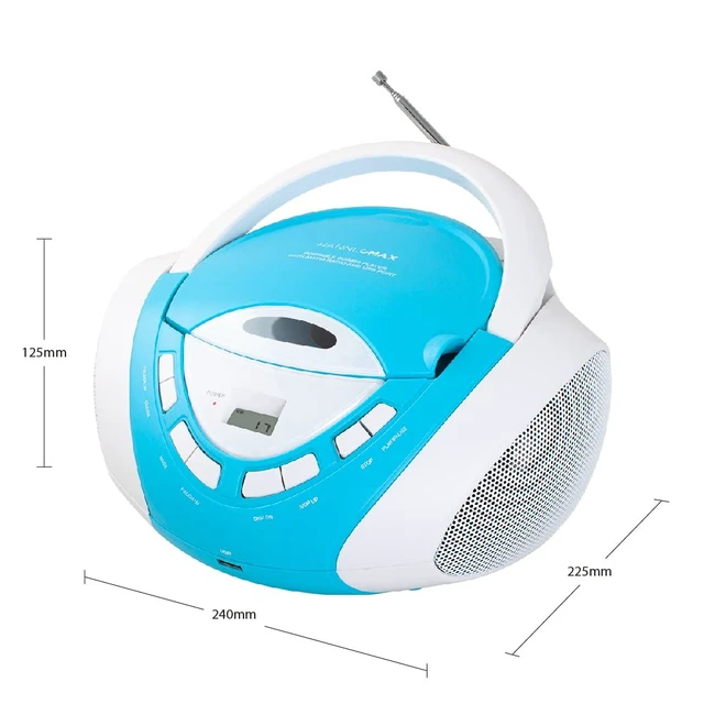Alt view image 2 of 5 - HX-320CD CD/MP3 Boombox, Radio, USB Port (Blue/White) AM/FM Radio, USB Port for MP3 Playback, LCD Display, Rod Antenna, Aux-in, AC/DC Dual Power Source