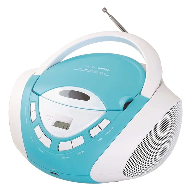 Alt view image 5 of 5 - HX-320CD CD/MP3 Boombox, Radio, USB Port (Blue/White) AM/FM Radio, USB Port for MP3 Playback, LCD Display, Rod Antenna, Aux-in, AC/DC Dual Power Source