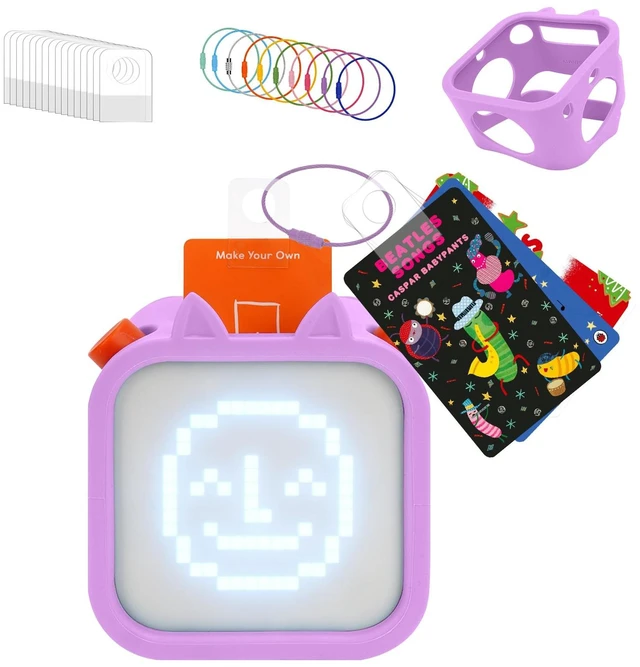 Main image of Silicone Case for Yoto Player (3rd Gen.) with 100 Pcs Self-Adhesive Card Holder for Yoto Cards + 10 Pcs Removable Card Rings (Purple)