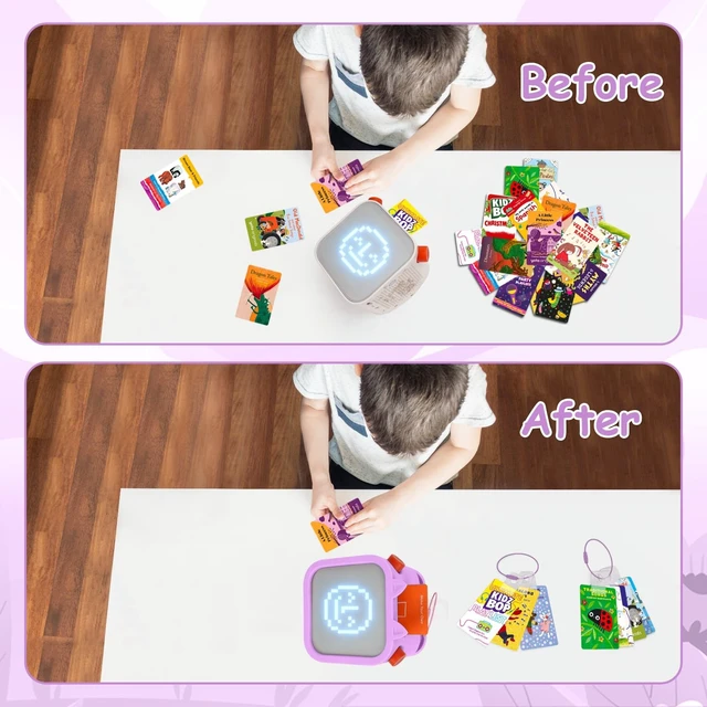 Alt view image 4 of 7 - Silicone Case for Yoto Player (3rd Gen.) with 100 Pcs Self-Adhesive Card Holder for Yoto Cards + 10 Pcs Removable Card Rings (Purple)