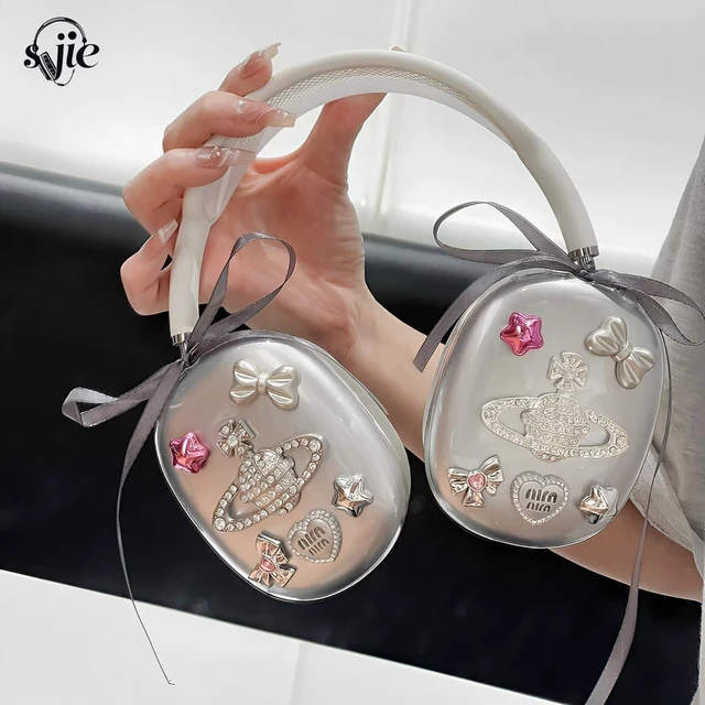 Alt view image 2 of 4 - Airpod Max Ear Cover, 3D Electroplating Design Cute Bow/Star/Heart/Diamond Planet, Personality Fashion Airpod Max Case Accessories Protective for Apple AirPods Max