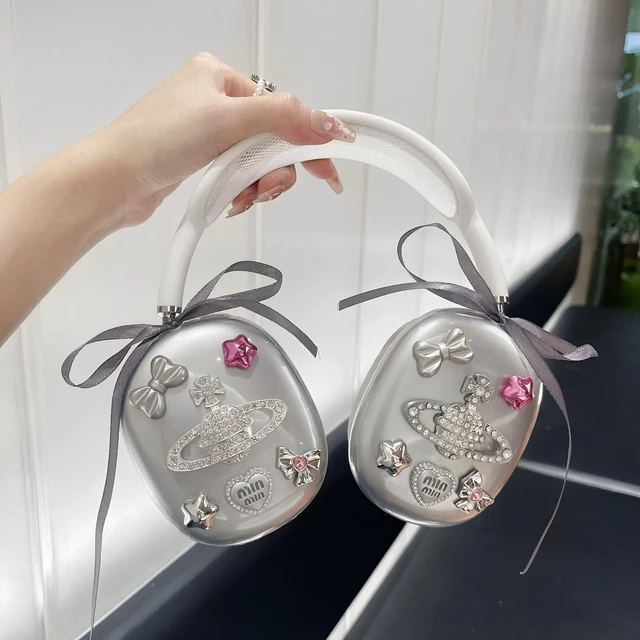 Main image of Airpod Max Ear Cover, 3D Electroplating Design Cute Bow/Star/Heart/Diamond Planet, Personality Fashion Airpod Max Case Accessories Protective for Apple AirPods Max