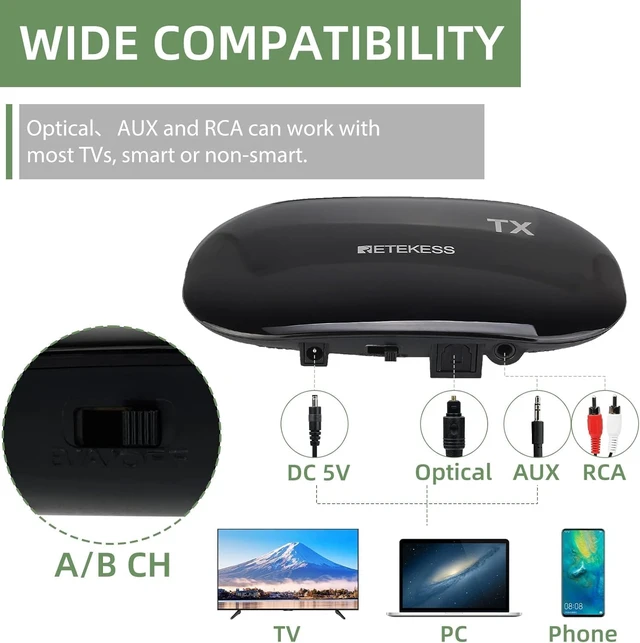Alt view image 5 of 7 - TA005 Wireless Headphones for TV Watching,TV Headphones for Senior for Seniors, Elderly, Family, Support Stereo,A/B Channel,30m,Support AUX,RCA and Optical Input