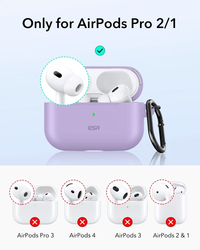 Alt view image 2 of 7 - for AirPods Pro 2 Case, Magnetic Lid, Cloud Series, Purple Compatible with AirPods Pro 2nd/1st Case (2023/2022/2019), (USB-C/Lightning Cable), Full Drop Protection Cover with Carabiner