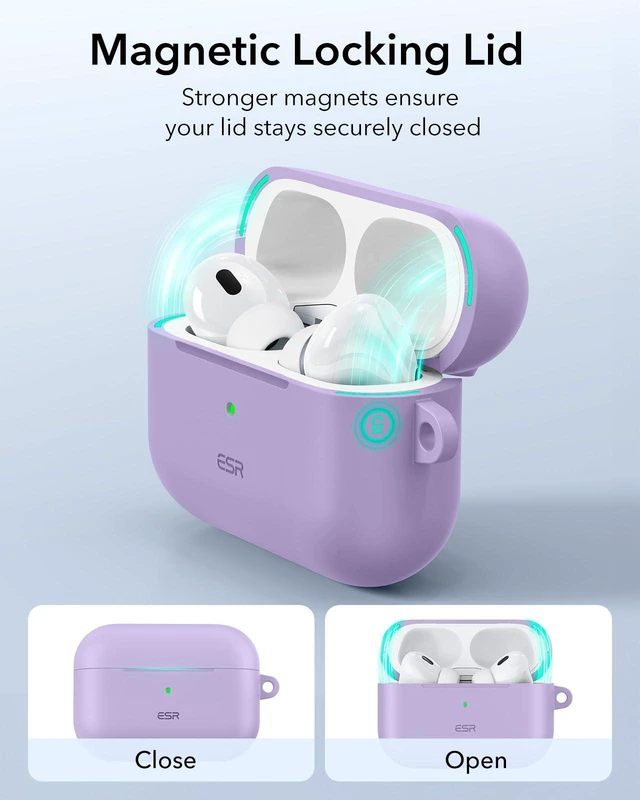 Alt view image 4 of 7 - for Airpods Pro 2 Case (HaloLock), Compatible with MagSafe, Purple Compatible with AirPods Pro 2nd/1st Gen Case(2023/2022/2019), Magnetic Lid, Full Drop Protection