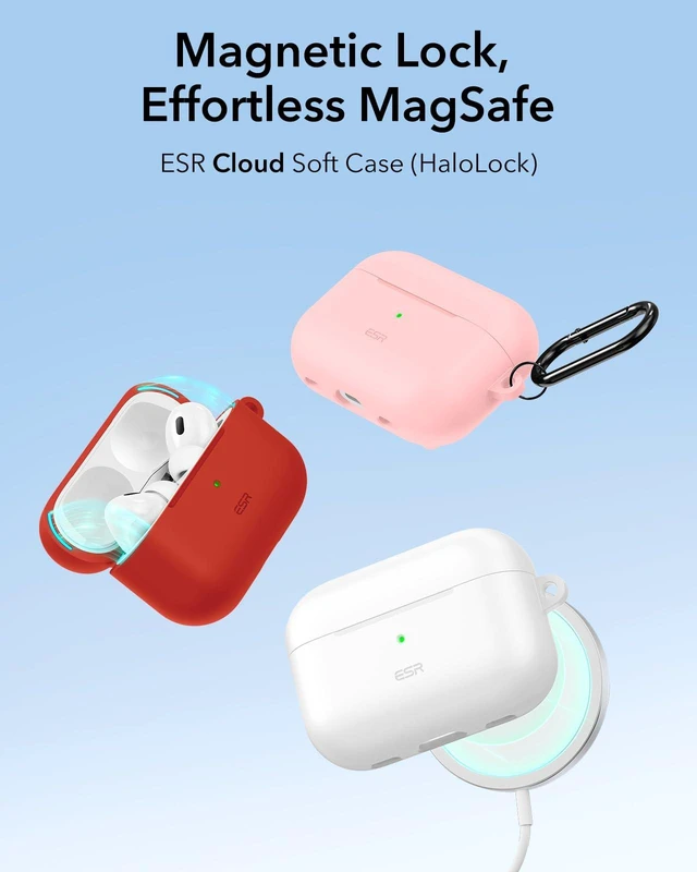 Alt view image 3 of 7 - for Airpods Pro 2 Case (HaloLock), Compatible with MagSafe, Red Compatible with AirPods Pro 2nd/1st Gen Case(2023/2022/2019), Magnetic Lid, Full Drop Protection