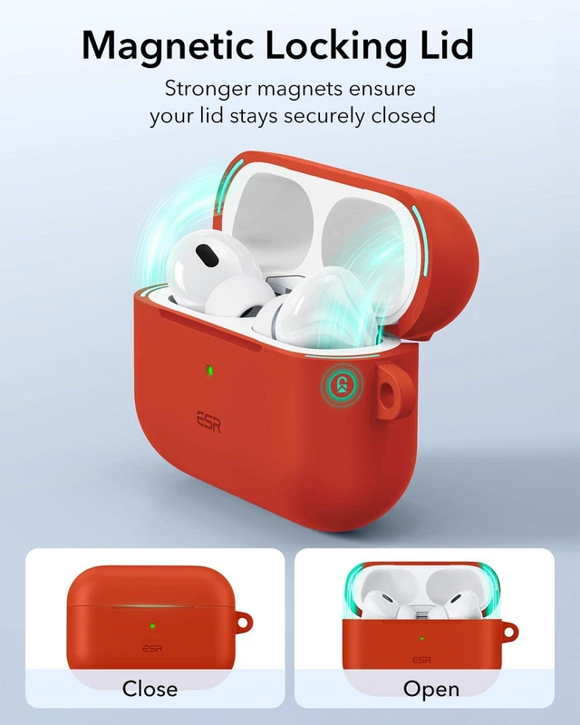 Alt view image 4 of 7 - for Airpods Pro 2 Case (HaloLock), Compatible with MagSafe, Red Compatible with AirPods Pro 2nd/1st Gen Case(2023/2022/2019), Magnetic Lid, Full Drop Protection