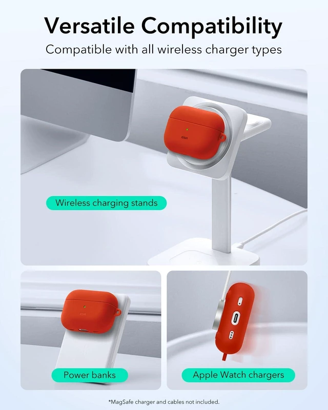 Alt view image 7 of 7 - for Airpods Pro 2 Case (HaloLock), Compatible with MagSafe, Red Compatible with AirPods Pro 2nd/1st Gen Case(2023/2022/2019), Magnetic Lid, Full Drop Protection