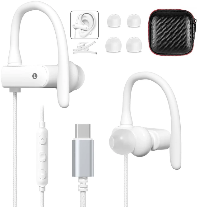 Main image of USB C Headphones Wired Earbuds with Anti Drop Over Ear Earhooks Gym Running Type C Earphone in Ear Buds for Apple/Android for iPhone Duo 18 17 16 15 for Samsung/Galaxy S26 S25 for Pixel 11