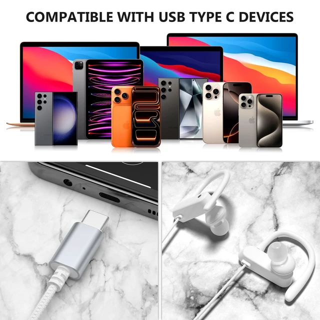 Alt view image 5 of 7 - USB C Headphones Wired Earbuds with Anti Drop Over Ear Earhooks Gym Running Type C Earphone in Ear Buds for Apple/Android for iPhone Duo 18 17 16 15 for Samsung/Galaxy S26 S25 for Pixel 11