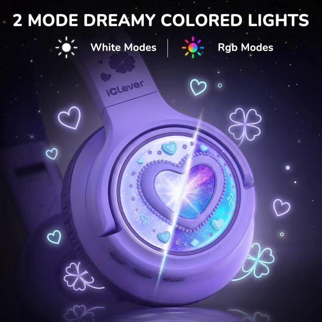 Alt view image 3 of 7 - P550 Kids Bluetooth Headphones LED Lights for Toddler Girls Travel SafeSound Tech3.0, Bluetooth6.0, 48H Playtime, USB C Charging AUX Cable, Over Ear Kids Wireless Headphones for Tablet/PC/Gift