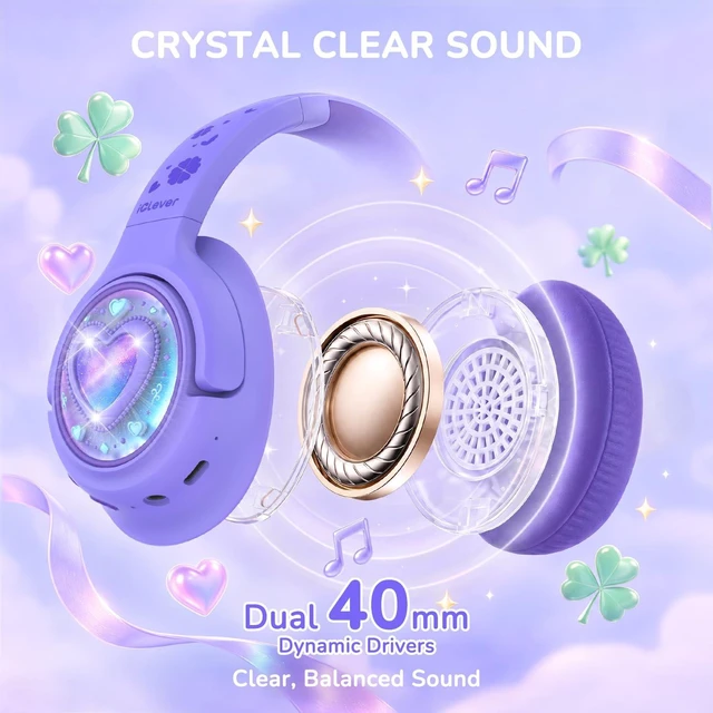 Alt view image 6 of 7 - P550 Kids Bluetooth Headphones LED Lights for Toddler Girls Travel SafeSound Tech3.0, Bluetooth6.0, 48H Playtime, USB C Charging AUX Cable, Over Ear Kids Wireless Headphones for Tablet/PC/Gift