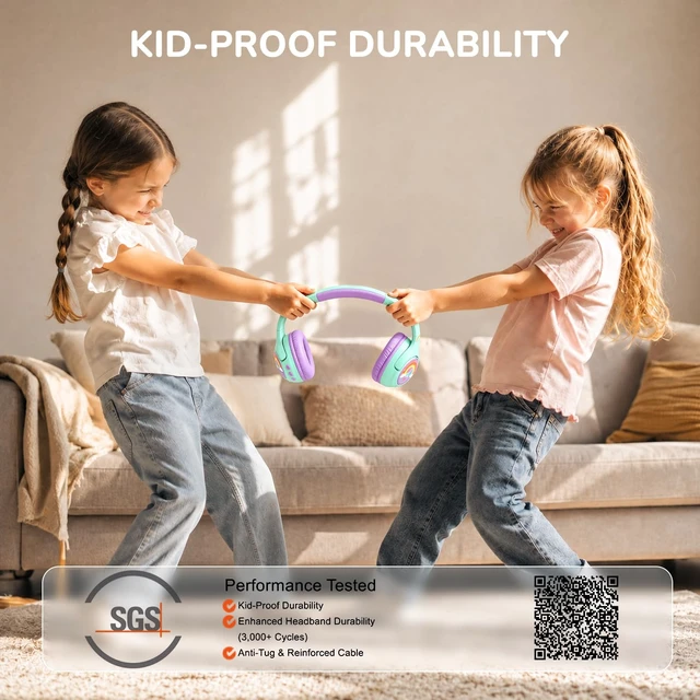 Alt view image 5 of 7 - P550 Kids Bluetooth Headphones LED Lights for Toddler Girls Travel SafeSound Tech3.0, Bluetooth6.0, 48H Playtime, USB C Charging AUX Cable, Over Ear Kids Wireless Headphones for Tablet/PC/Gift