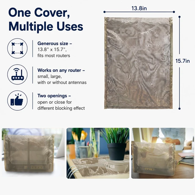 Alt view image 6 of 6 - EMF Protection WiFi Router Cover, Radiation Shielding Faraday Cage for Router, 99.999% Blocking, 13.8"x15.7"