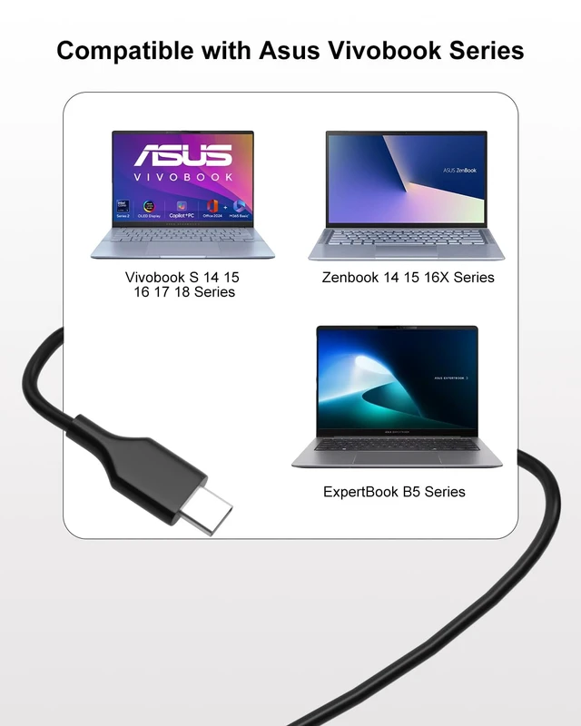Alt view image 2 of 7 - 90W Laptop Charger USB-C Compatible with Asus Vivobook 15 S14 14X For Vivobook 15 S14 14X 16 16X S17 18 OLED S5506MA M5406WA S5406MA K3405VF/Zenbook Series 14 13 S13 Deluxe Duo 14 Power Cord