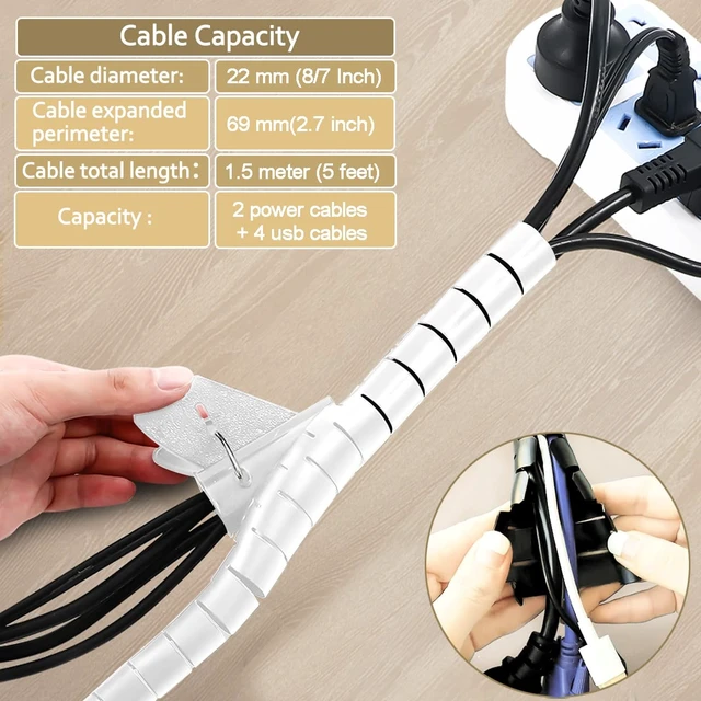Alt view image 2 of 7 - White Cable Management Sleeves 2 PCS Cord Protectors for USB Cable Power Audio Video Wire Cables - Protect Cats Dogs Pets from Chewing Cords