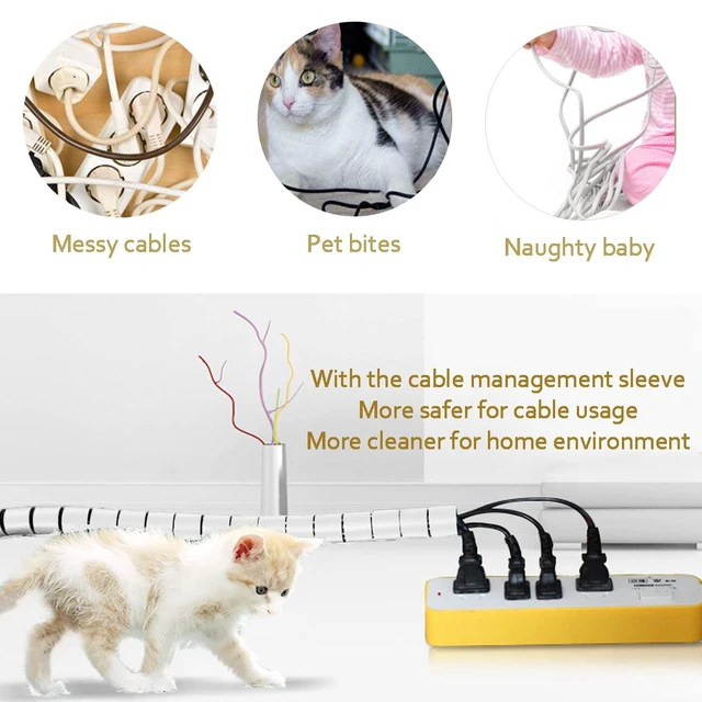 Alt view image 3 of 7 - White Cable Management Sleeves 2 PCS Cord Protectors for USB Cable Power Audio Video Wire Cables - Protect Cats Dogs Pets from Chewing Cords
