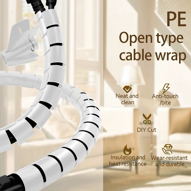Alt view image 4 of 7 - White Cable Management Sleeves 2 PCS Cord Protectors for USB Cable Power Audio Video Wire Cables - Protect Cats Dogs Pets from Chewing Cords