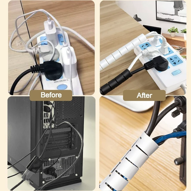 Alt view image 5 of 7 - White Cable Management Sleeves 2 PCS Cord Protectors for USB Cable Power Audio Video Wire Cables - Protect Cats Dogs Pets from Chewing Cords