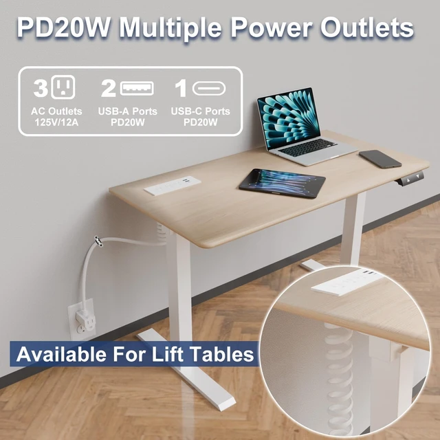 Alt view image 2 of 7 - Drawer Charging Station with Outlet Extender, 5FT Spring Cable - White 3 AC Outlets, 2 USB-A & 1 USB-C Charging, Flexible Spring Cable, Flame Retardant Material, Drawer Installation