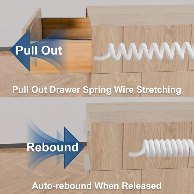 Alt view image 4 of 7 - Drawer Charging Station with Outlet Extender, 5FT Spring Cable - White 3 AC Outlets, 2 USB-A & 1 USB-C Charging, Flexible Spring Cable, Flame Retardant Material, Drawer Installation
