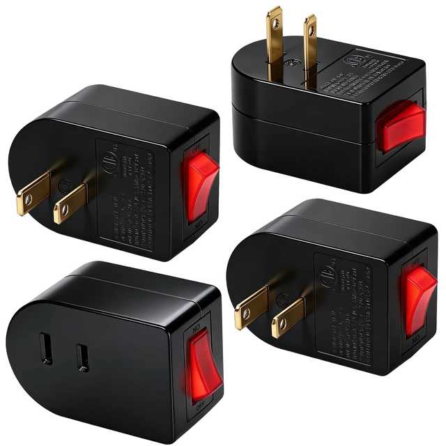 Alt view image 2 of 7 - 2 Prong Outlet Extender with ON/Off Switch (4 Pack), Single Port Plug-in Switch for Outlet Adapter Wall Plug, 15A 125V AC for Kitchen, Christmas Lights,Lamp,Table Fans,Home,Travel, ETL Listed,Black