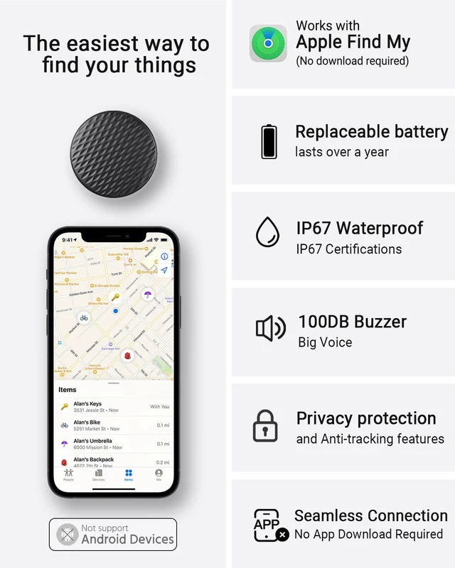 Alt view image 2 of 7 - 2026 Air Tracker Tags-4 Pack, Smart Key Finder(iOS Only) Compatible with Apple Find My App, MFi Certified Item Locator Tags, Waterproof Luggage Tracker for Wallet, Keys, Bags