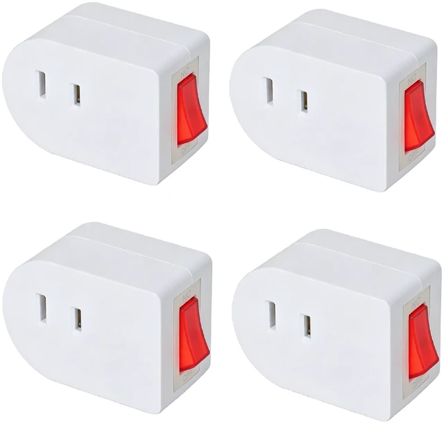 Main image of 2 Prong Outlet Extender with ON/Off Switch (4 Pack), Single Port Plug-in Switch for Outlet Adapter Wall Plug, 15A 125V AC for Kitchen, Christmas Lights,Lamp,Table Fans,Home,Travel, ETL Listed,White