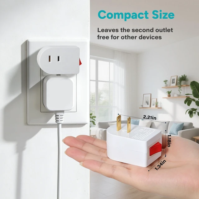 Alt view image 3 of 7 - 2 Prong Outlet Extender with ON/Off Switch (4 Pack), Single Port Plug-in Switch for Outlet Adapter Wall Plug, 15A 125V AC for Kitchen, Christmas Lights,Lamp,Table Fans,Home,Travel, ETL Listed,White