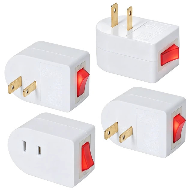 Alt view image 2 of 7 - 2 Prong Outlet Extender with ON/Off Switch (4 Pack), Single Port Plug-in Switch for Outlet Adapter Wall Plug, 15A 125V AC for Kitchen, Christmas Lights,Lamp,Table Fans,Home,Travel, ETL Listed,White