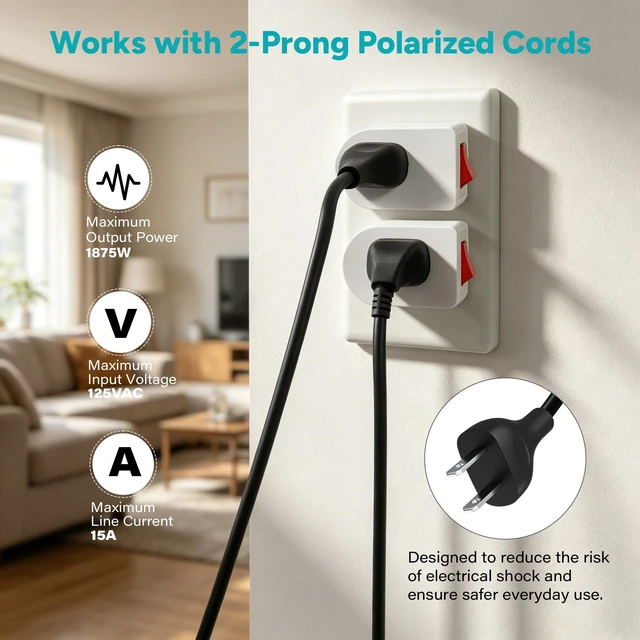 Alt view image 7 of 7 - 2 Prong Outlet Extender with ON/Off Switch (4 Pack), Single Port Plug-in Switch for Outlet Adapter Wall Plug, 15A 125V AC for Kitchen, Christmas Lights,Lamp,Table Fans,Home,Travel, ETL Listed,White