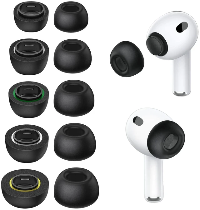 Main image of Memory Foam Ear Tips for AirPods Pro 3 (XXS/XS/S/M/L, 5 Pairs-Black) Secure Fit, Noise Cancel Improved, Cushiony Memory Foam Tips with Portable Storage Box, Replacement Ear Tip