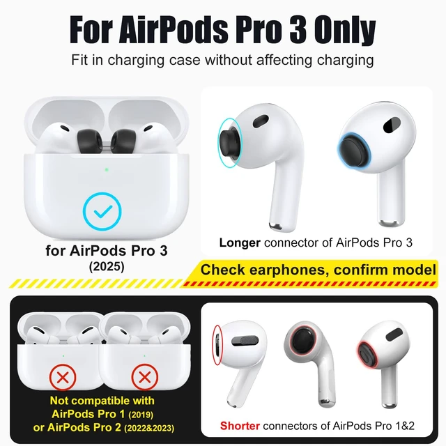 Alt view image 2 of 7 - Memory Foam Ear Tips for AirPods Pro 3 (XXS/XS/S/M/L, 5 Pairs-Black) Secure Fit, Noise Cancel Improved, Cushiony Memory Foam Tips with Portable Storage Box, Replacement Ear Tip