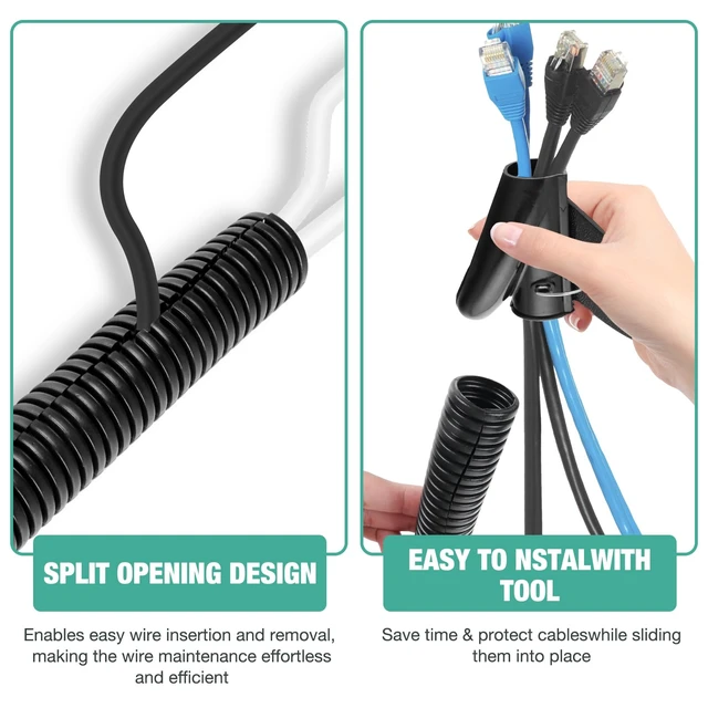 Alt view image 3 of 7 - 1" Split Wire Loom Tubing 10 ft Cord Protector Wires Covers Flexible Polyethylene Split Loom for Automotive, Home, Office, and Industrial Applications with Easy Installation Tool Black