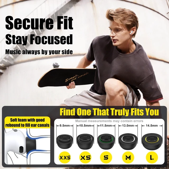 Alt view image 5 of 7 - Memory Foam Ear Tips for AirPods Pro 3 (XXS/XS/S/M/L, 5 Pairs-Black) Secure Fit, Noise Cancel Improved, Cushiony Memory Foam Tips with Portable Storage Box, Replacement Ear Tip