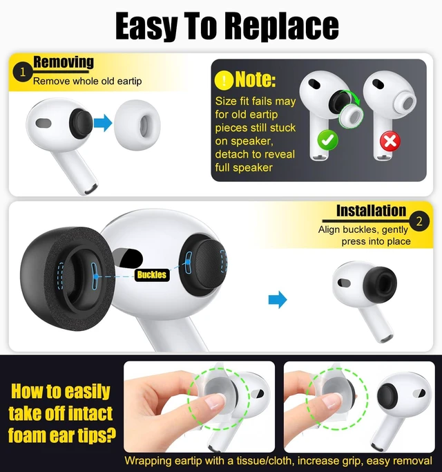 Alt view image 7 of 7 - Memory Foam Ear Tips for AirPods Pro 3 (XXS/XS/S/M/L, 5 Pairs-Black) Secure Fit, Noise Cancel Improved, Cushiony Memory Foam Tips with Portable Storage Box, Replacement Ear Tip