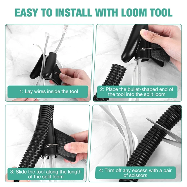 Alt view image 6 of 7 - 1" Split Wire Loom Tubing 10 ft Cord Protector Wires Covers Flexible Polyethylene Split Loom for Automotive, Home, Office, and Industrial Applications with Easy Installation Tool Black