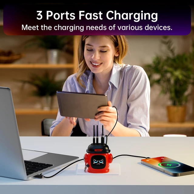 Alt view image 3 of 7 - Dipow 65W USB-C GaN Charger with Pixel Display, Foldable, Red Compact Power Adapter for iPhone, Galaxy, Pixel, MacBook Air & iPad