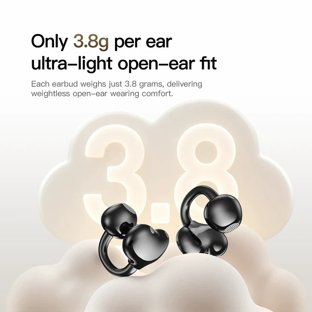 Alt view image 6 of 7 - Clip-On Earbuds,Open-Ear Wireless Headphones,40H Playtime,ENC,Black Clip-on Ear Earbuds, Bluetooth 6.0 Wireless Open Ear Headphones,Earbuds Comfortable Fit with Crystal Clear Sound,for Gym