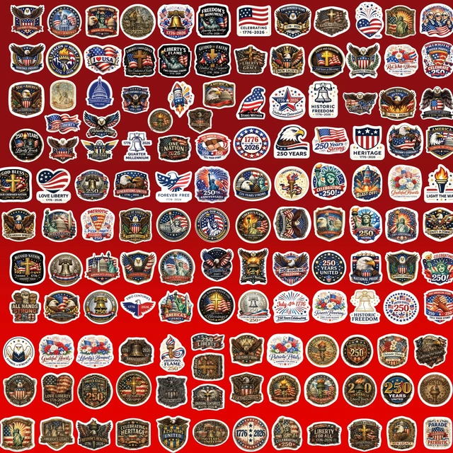 Alt view image 3 of 7 - Premium 250 Pcs United States 250th Anniversary Stickers, 250 Unique Designs USA Waterproof Vinyl Decals for Laptop, Water Bottle, Phone, Luggage, Scrapbook & Independence Day Gifts