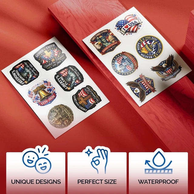 Alt view image 4 of 7 - Premium 250 Pcs United States 250th Anniversary Stickers, 250 Unique Designs USA Waterproof Vinyl Decals for Laptop, Water Bottle, Phone, Luggage, Scrapbook & Independence Day Gifts