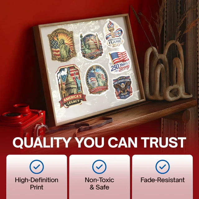 Alt view image 6 of 7 - Premium 250 Pcs United States 250th Anniversary Stickers, 250 Unique Designs USA Waterproof Vinyl Decals for Laptop, Water Bottle, Phone, Luggage, Scrapbook & Independence Day Gifts